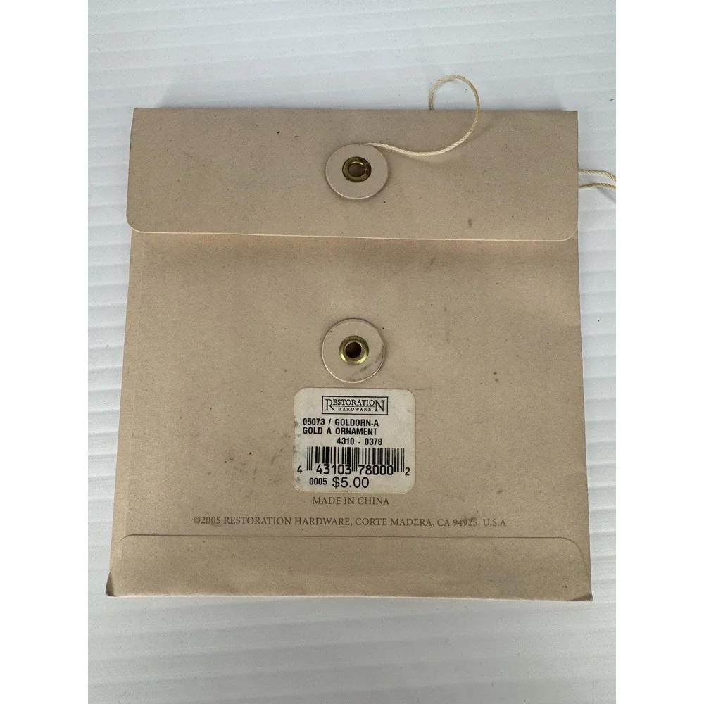 Restoration Hardware Ornament Monogram Letter A Gold Vintage 2005 Set of 2 NEW